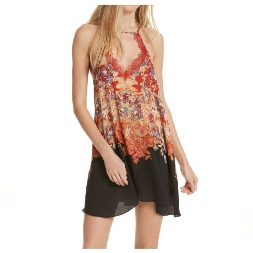 Intimately Free People Size M Black Sleeveless Floral Tunic Blouse W Lace Trim - Picture 1 of 12